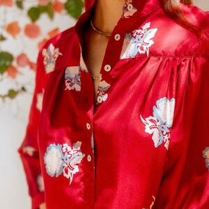 Chic Floral Red Blouse